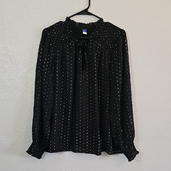 Old Navy Tops - Old Navy Sheer Blouse with Silver Dots and Smocking, Lined, Womens Large
